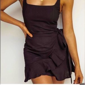 New Black Ruffle Tie Waist Dress Sz M